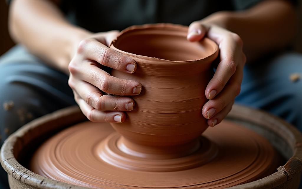 Artisan hands working with natural clay